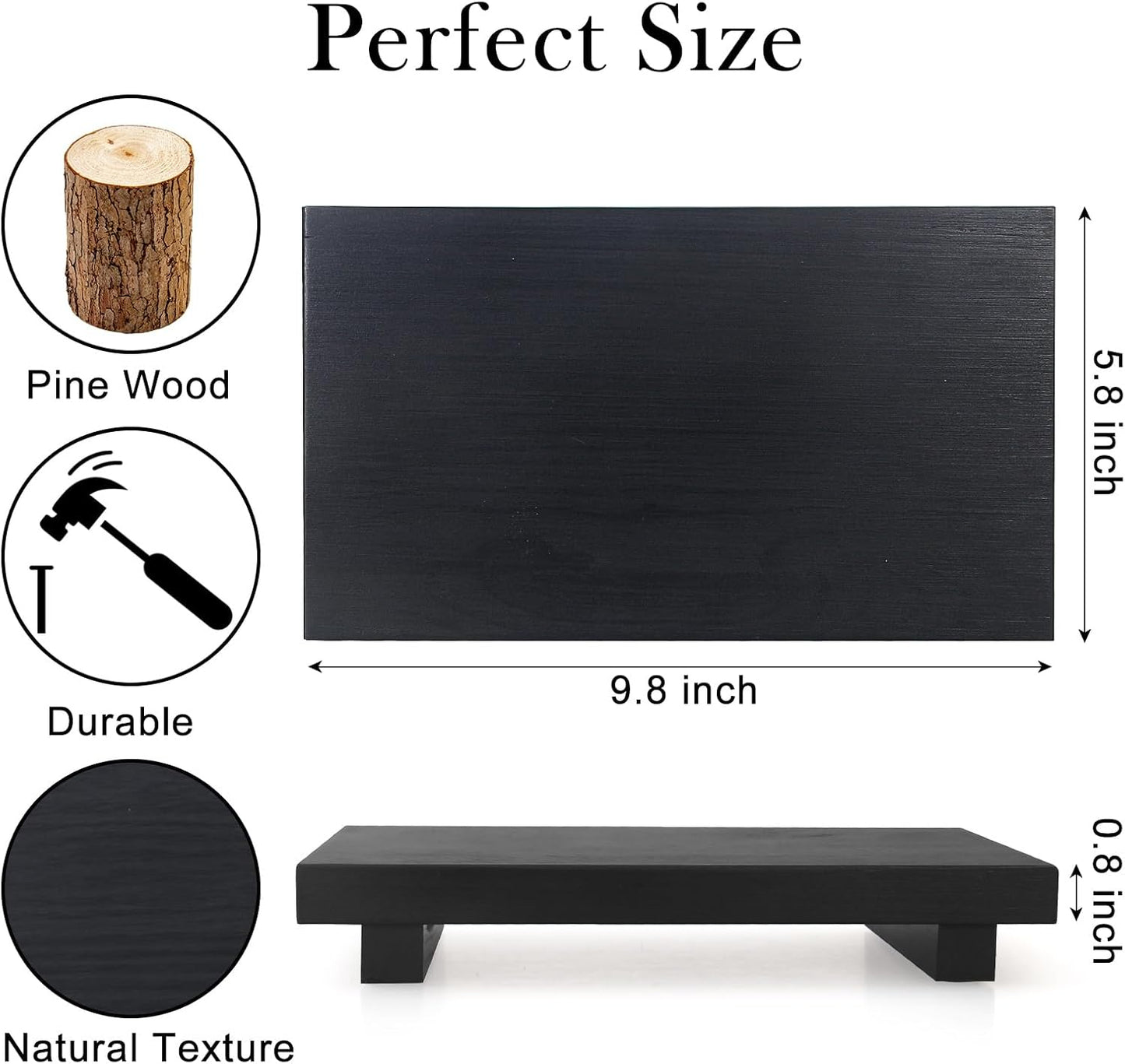 Bathroom Vanity Counter Tray Decor Farmhouse Wood Risers Kitchen Soap Sink / Black / 10 x 6 x 1.6