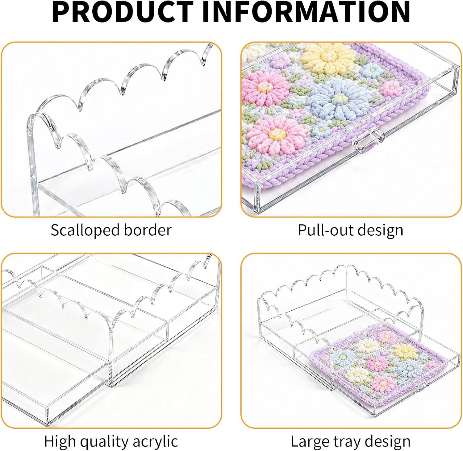 Acrylic Tray / Scalloped Acrylic Tray / 7*7*2.5in / Clear / 7 x 7