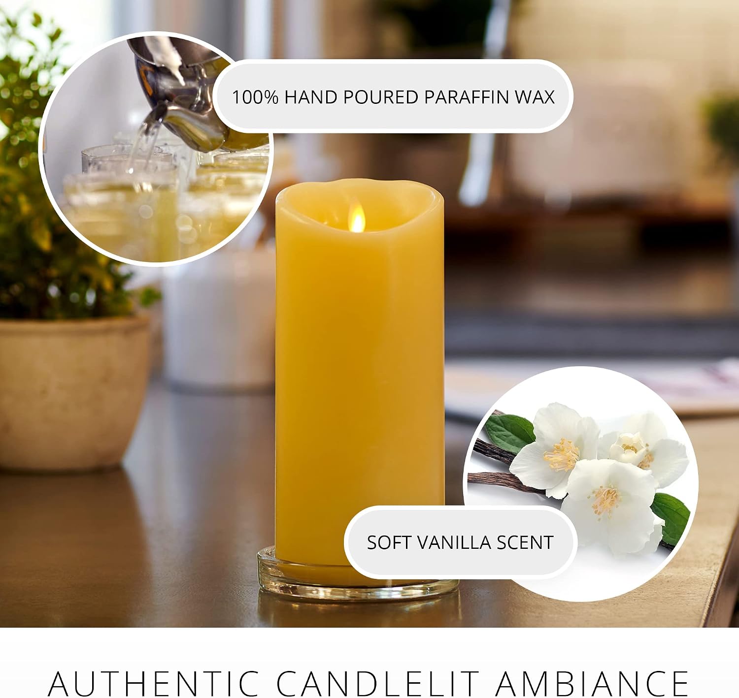Luminara Moving Flame LED Pillar Flameless Candle, 9-inch, Vanilla Honey Scented, Ivory