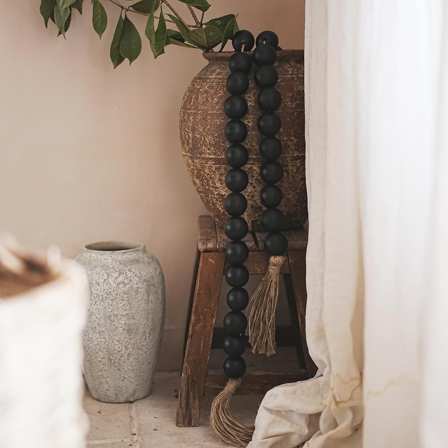 Wooden Beads Garland / 67 Inches / Black
