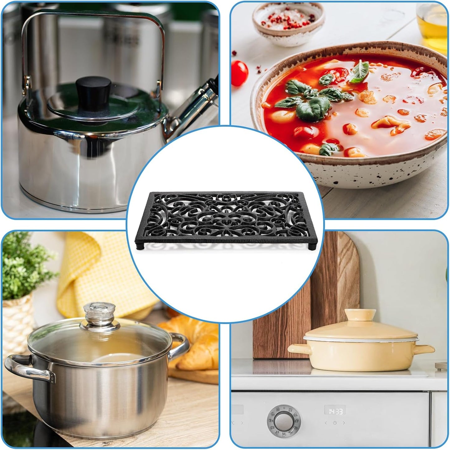 Yopay 2 Pack Cast Iron Trivet for Hot Pots and Pans, Heat Resident Rectangle Trivet Stands Holders for Wood Stove