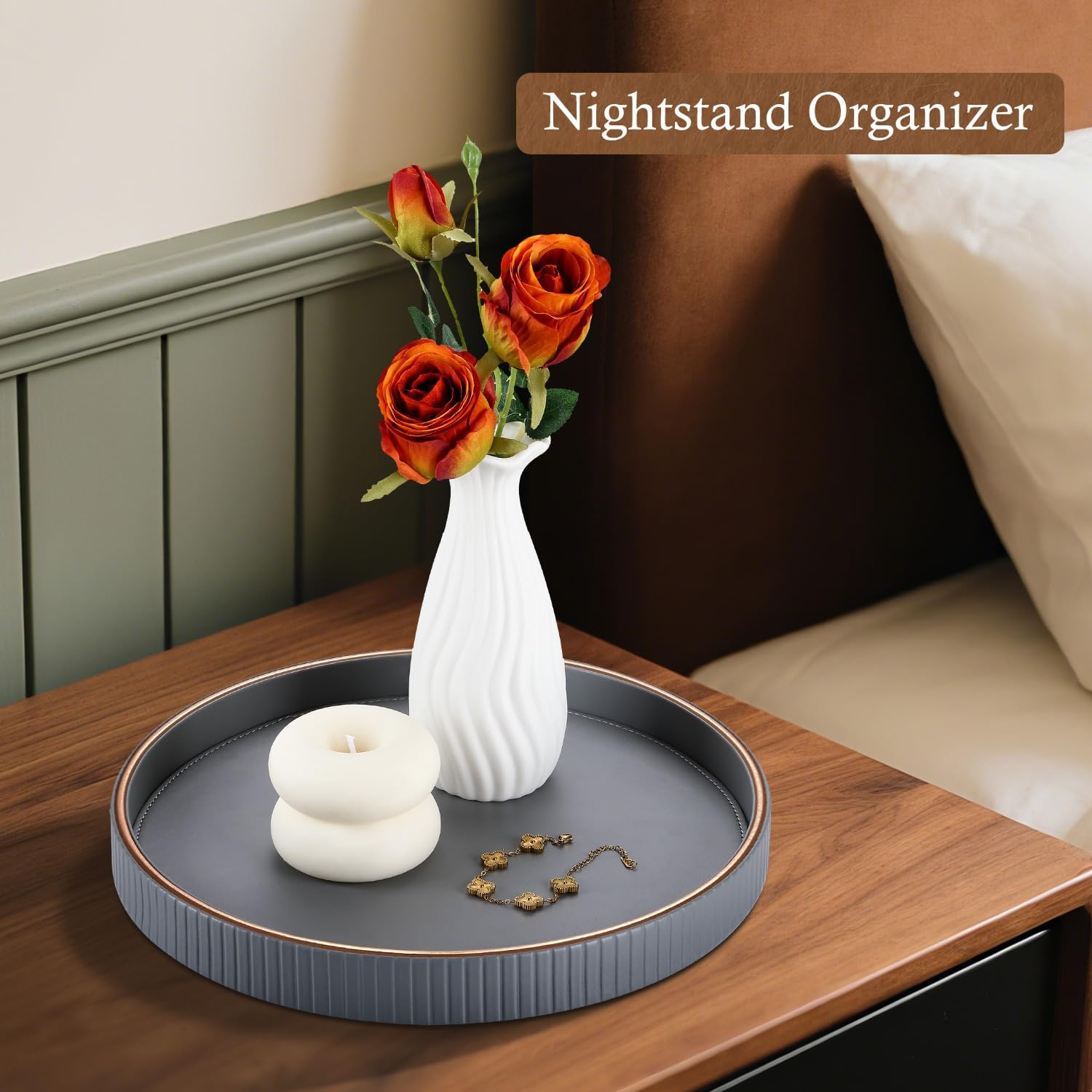 12" Round Coffee Table Tray / Gray