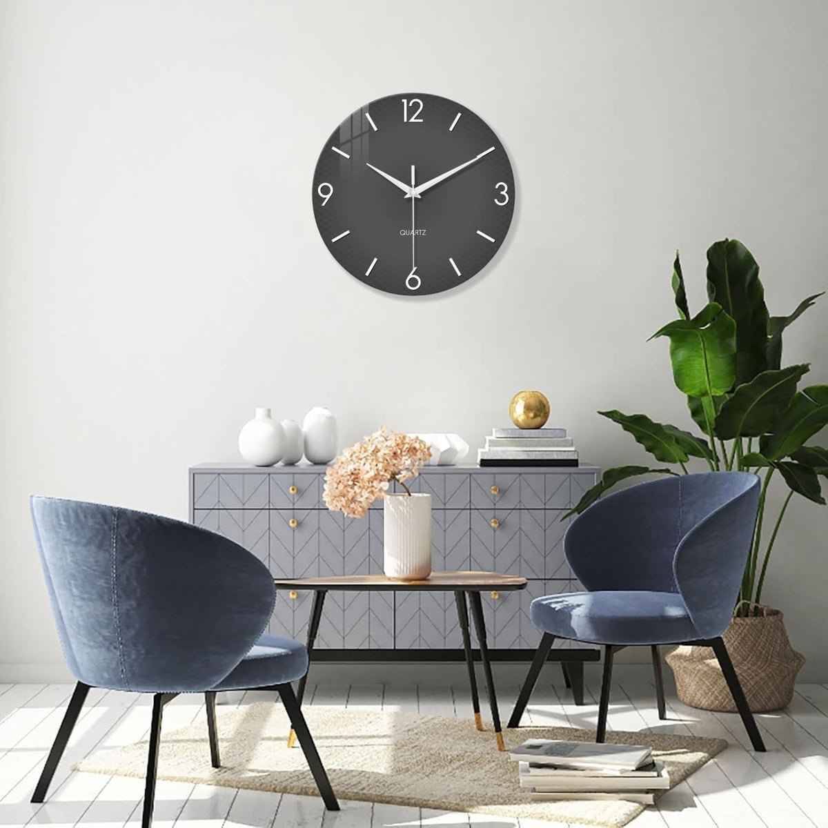XFM Modern Simple Glass Wall Clock 20 Inch Large | Silent Non-Ticking Battery Operated Gray Minimalist Decorative for