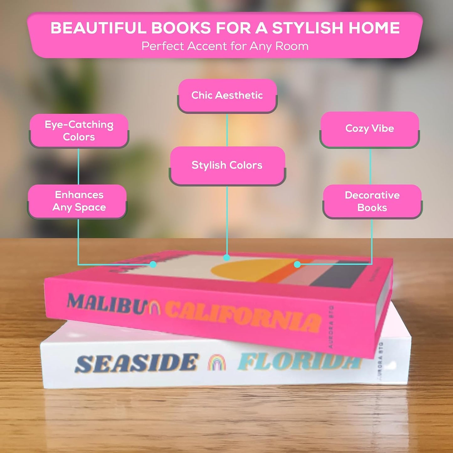 Women Modern Preppy Aesthetic Stacked Home Book Decor / Pink