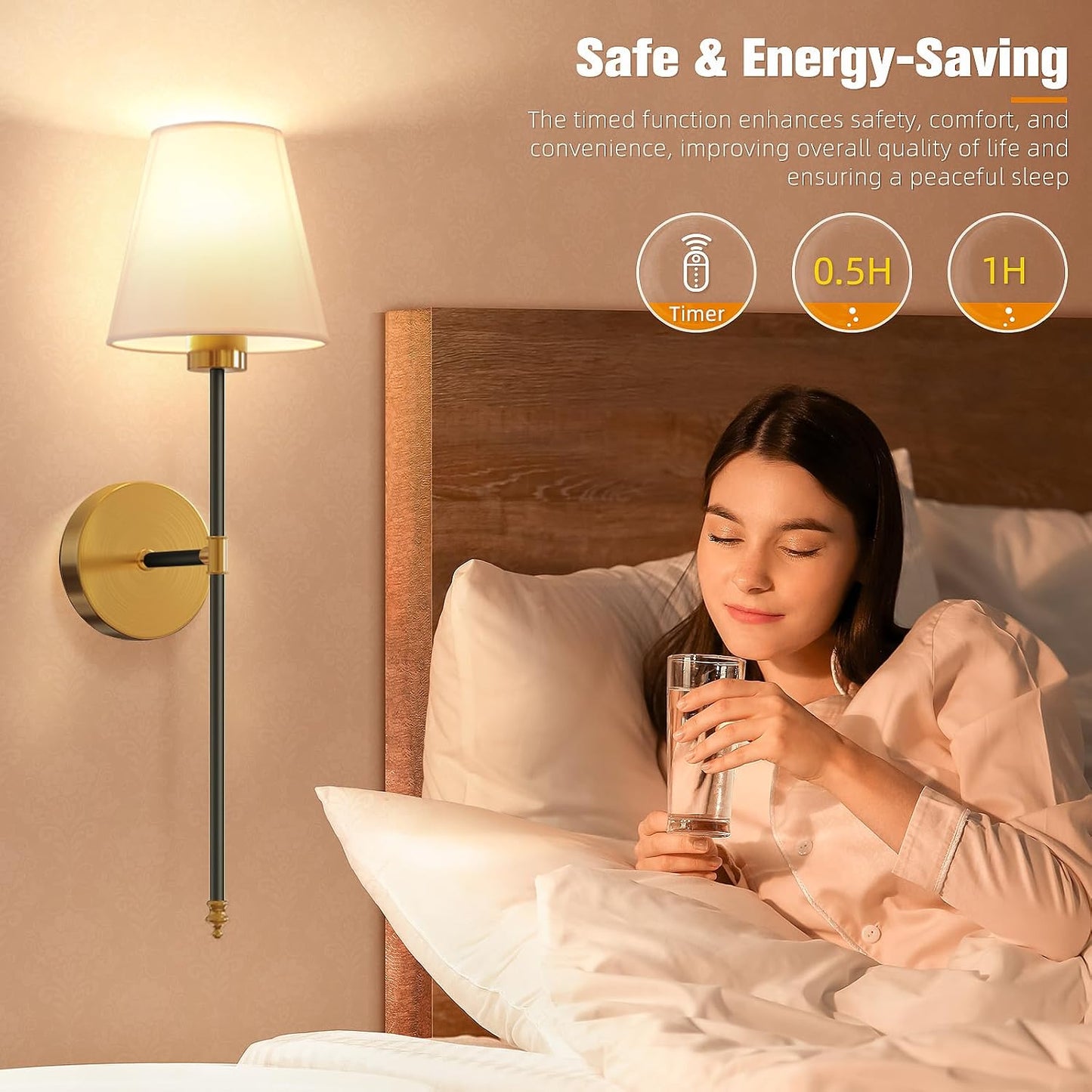 Battery Operated Wall Sconce Set of 2,Black-Gold Rechargeable Wall Lights with 10400mAh Dimmable Bulbs and Remote,10