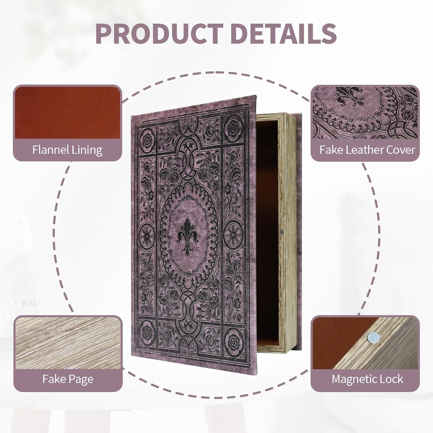 Leather Book Shaped Box Decorative Storage / Classical Violet