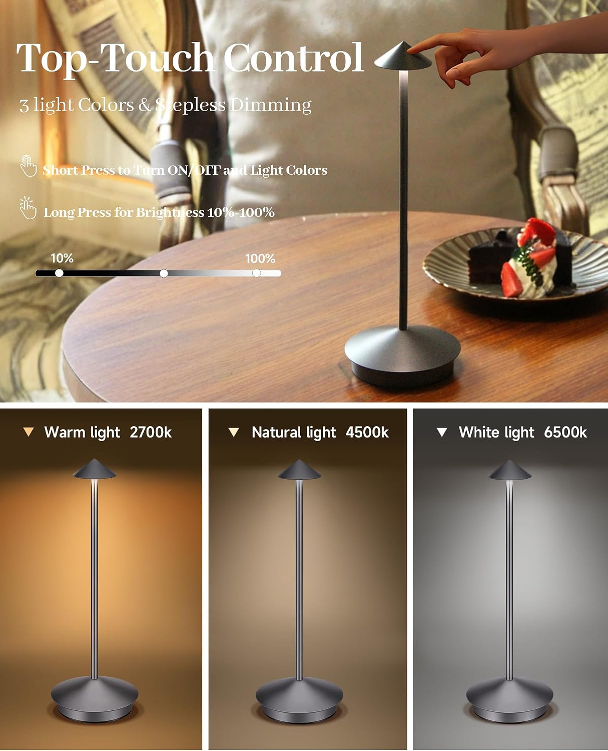 Portable Led Cordless Lamp Table Light 2 Pack, Rechargeable 6000mAh Battery Outdoor Table Lamp for Dinning Restaurant