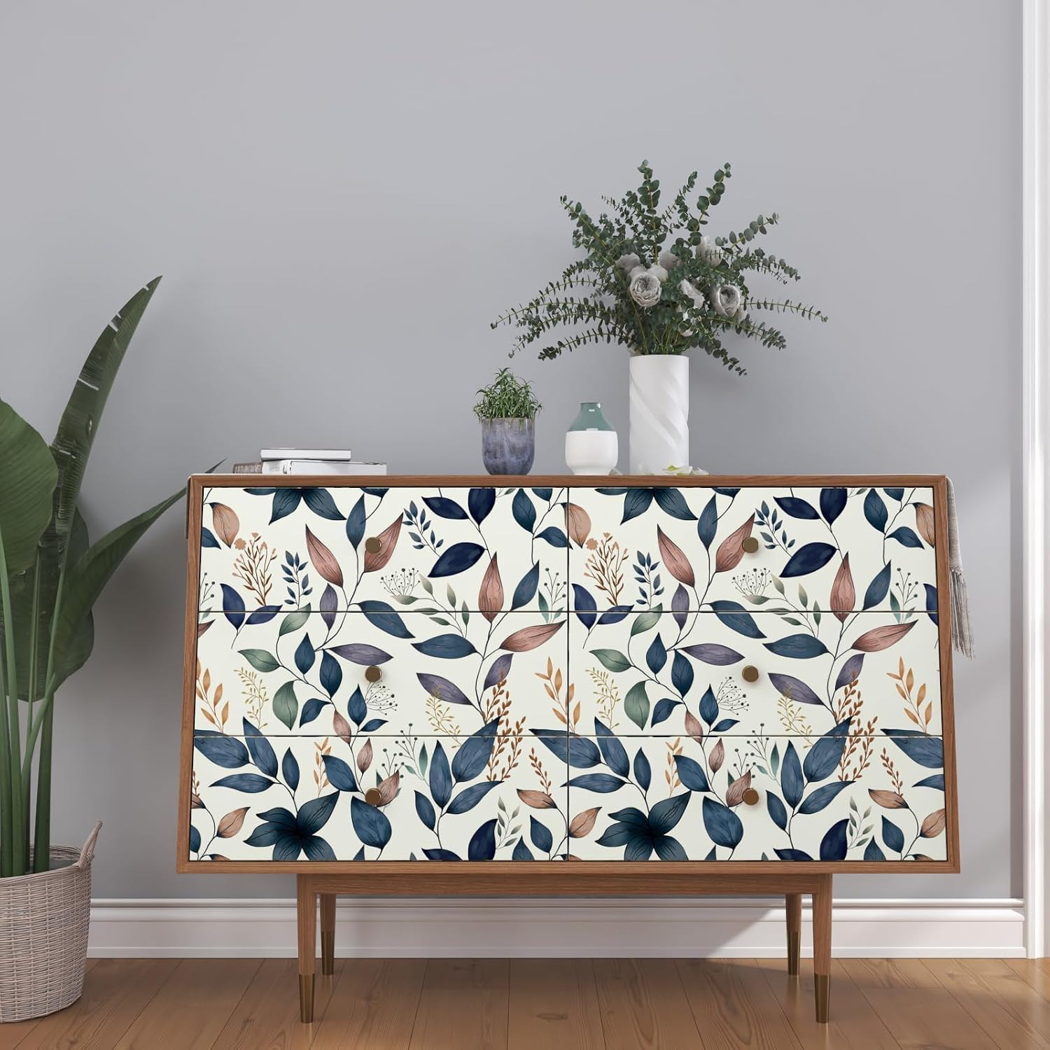Vintage Leaves Peel and Stick Wallpaper Waterproof Contact Paper / 17.4 x 197 / Navy