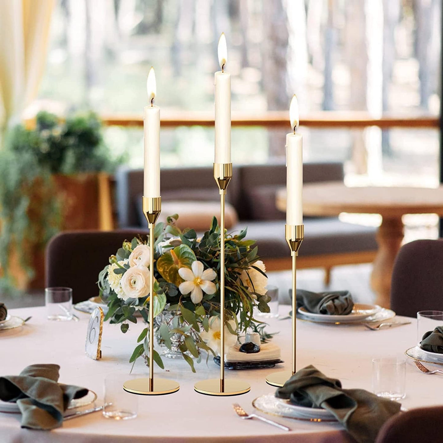 French Gold Taper Tall Candle Holders Set of 6–3 Sizes, Fits 3/4" Candles | Metal Vintage Candle Stickers Long Holder