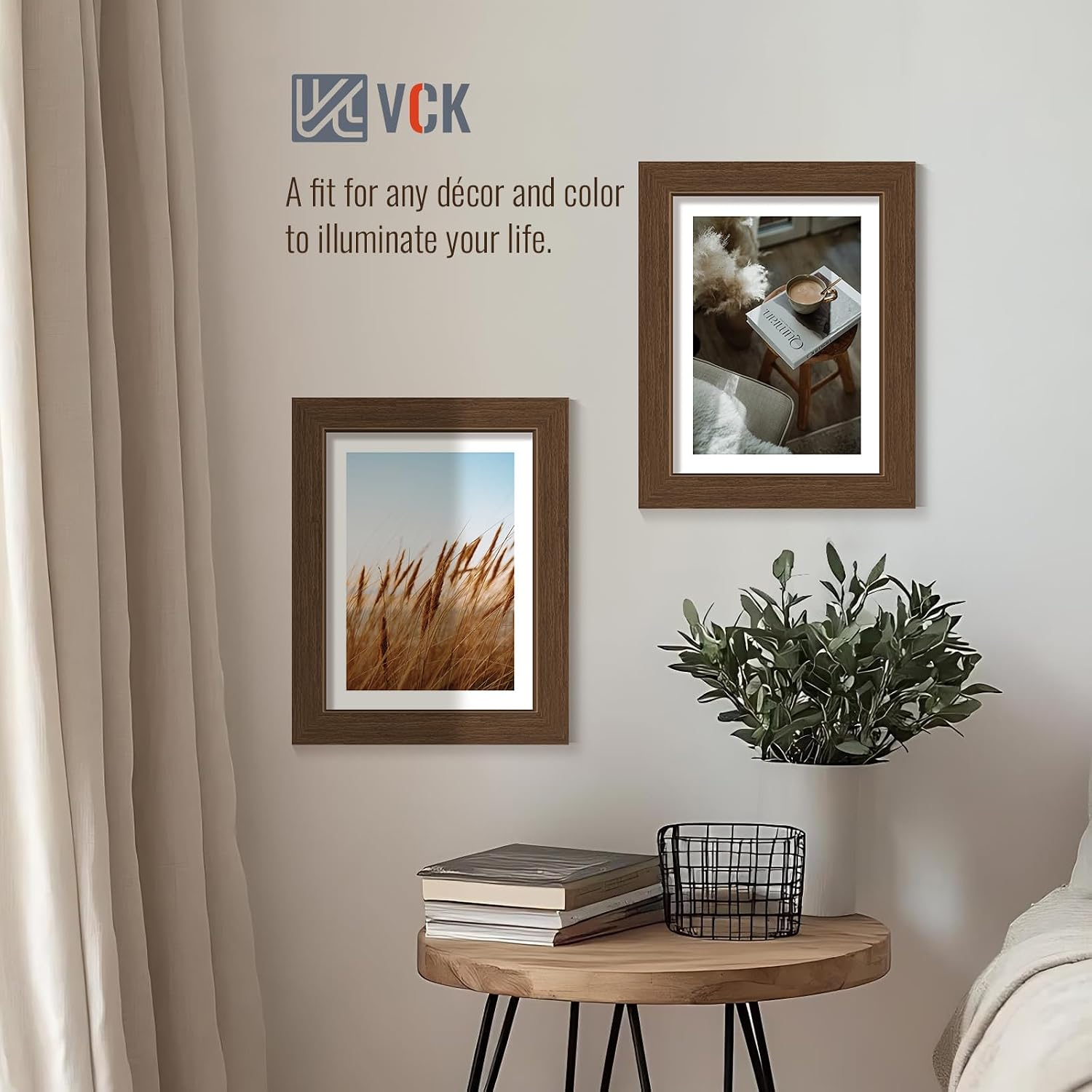 VCK 8.5 by 11 Picture Frame Brown 4 Pack, Wide Thick Wood Border, for Print | Exclusive Woodgrain, Wall/Tabletop, HD