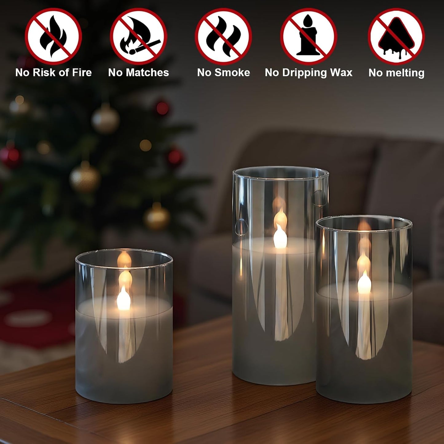 GenSwin Glass Flameless Led Candles Battery Operated Remote Timer Black | Bookshelf Decor, Moody Bathroom Decor, Real