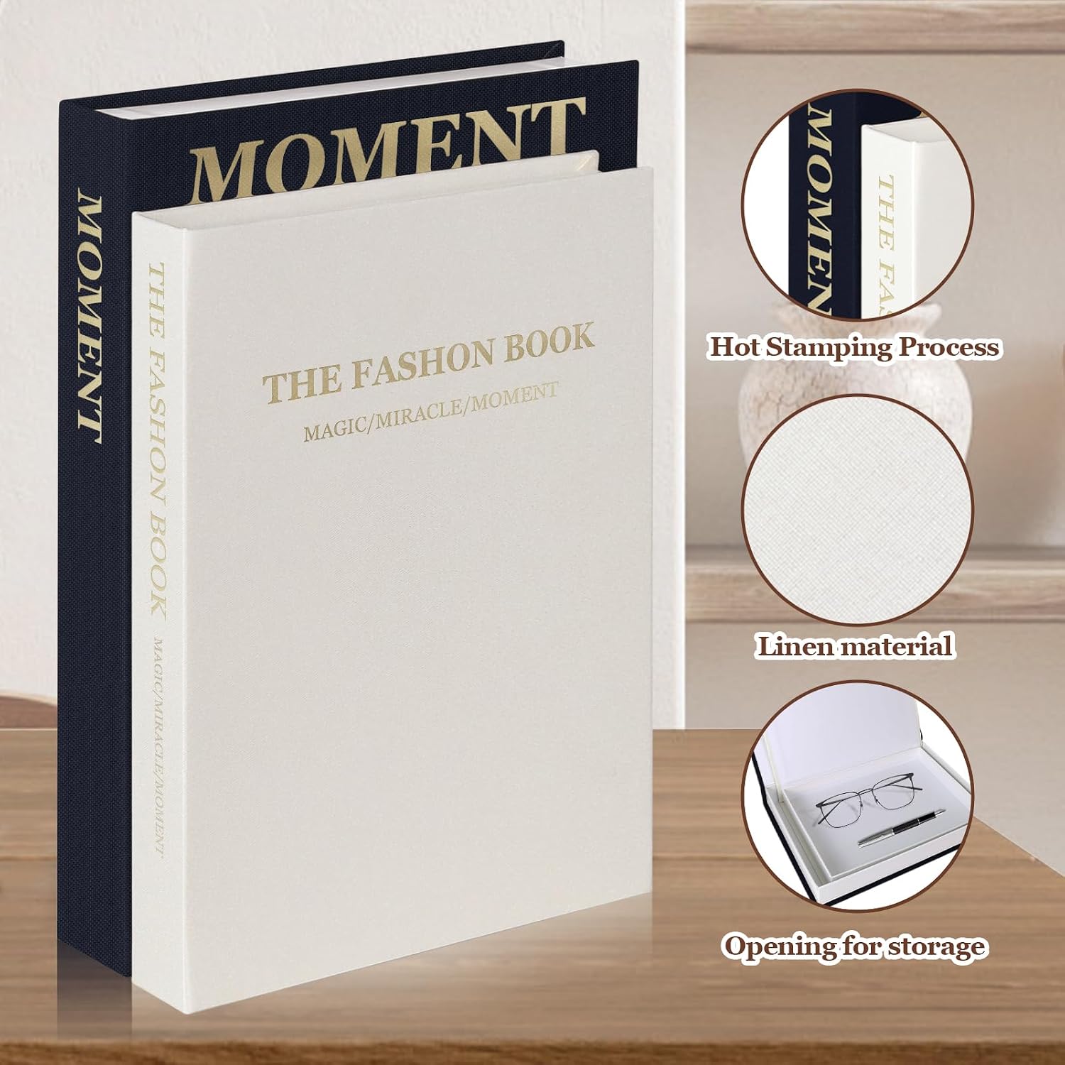 Linen Fake Books / Blue+beige / Set of 2