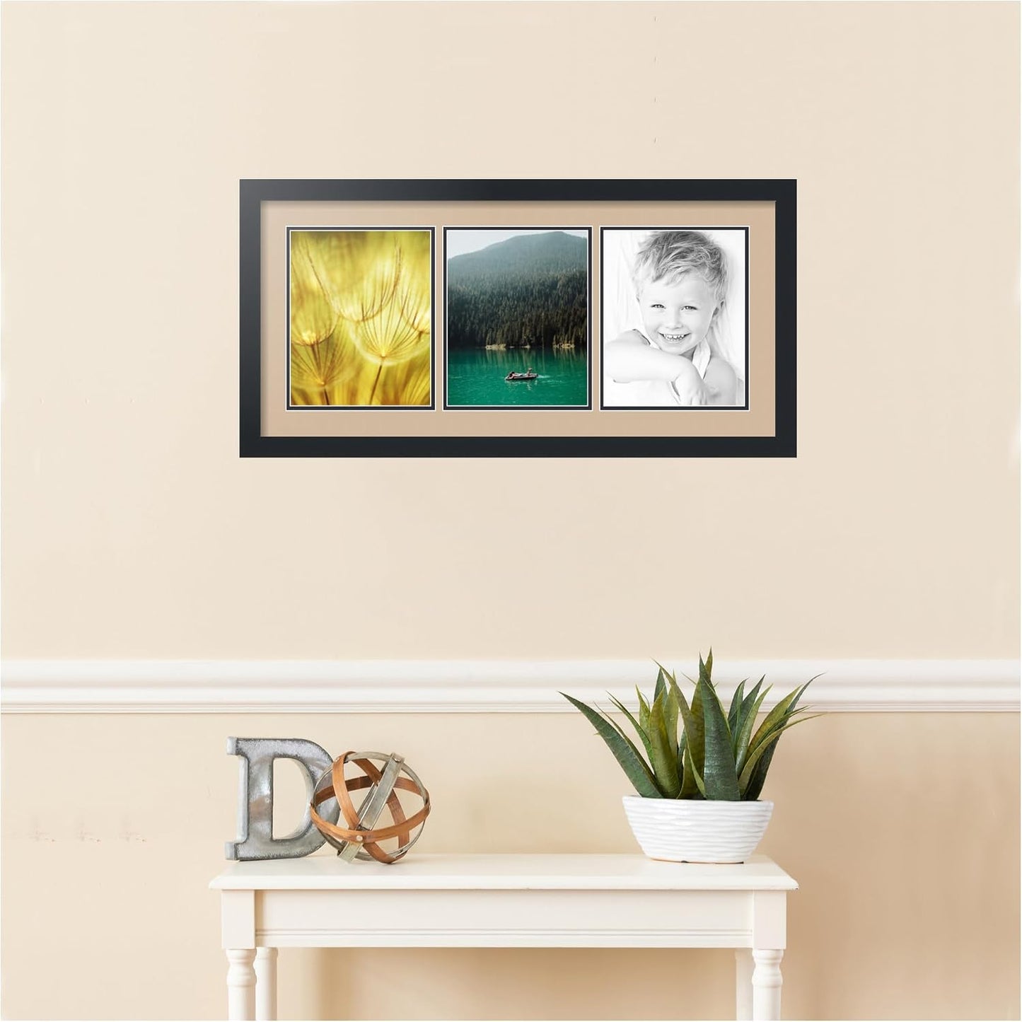 ArtToFrames Collage Picture Frame 3 Opening 3-8x10 Photo Frame | Made in USA | Black Frame Scotch Mist and Black Mats