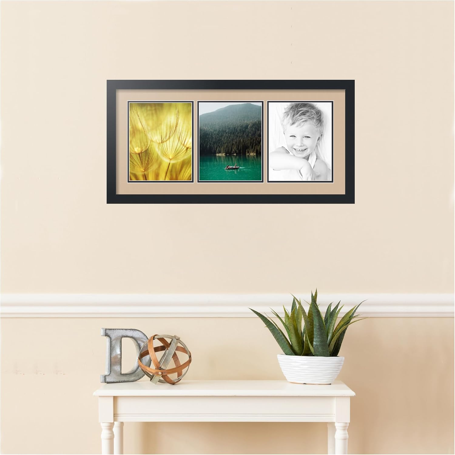 ArtToFrames Collage Picture Frame 3 Opening 3-8x10 Photo Frame | Made in USA | Black Frame Scotch Mist and Black Mats