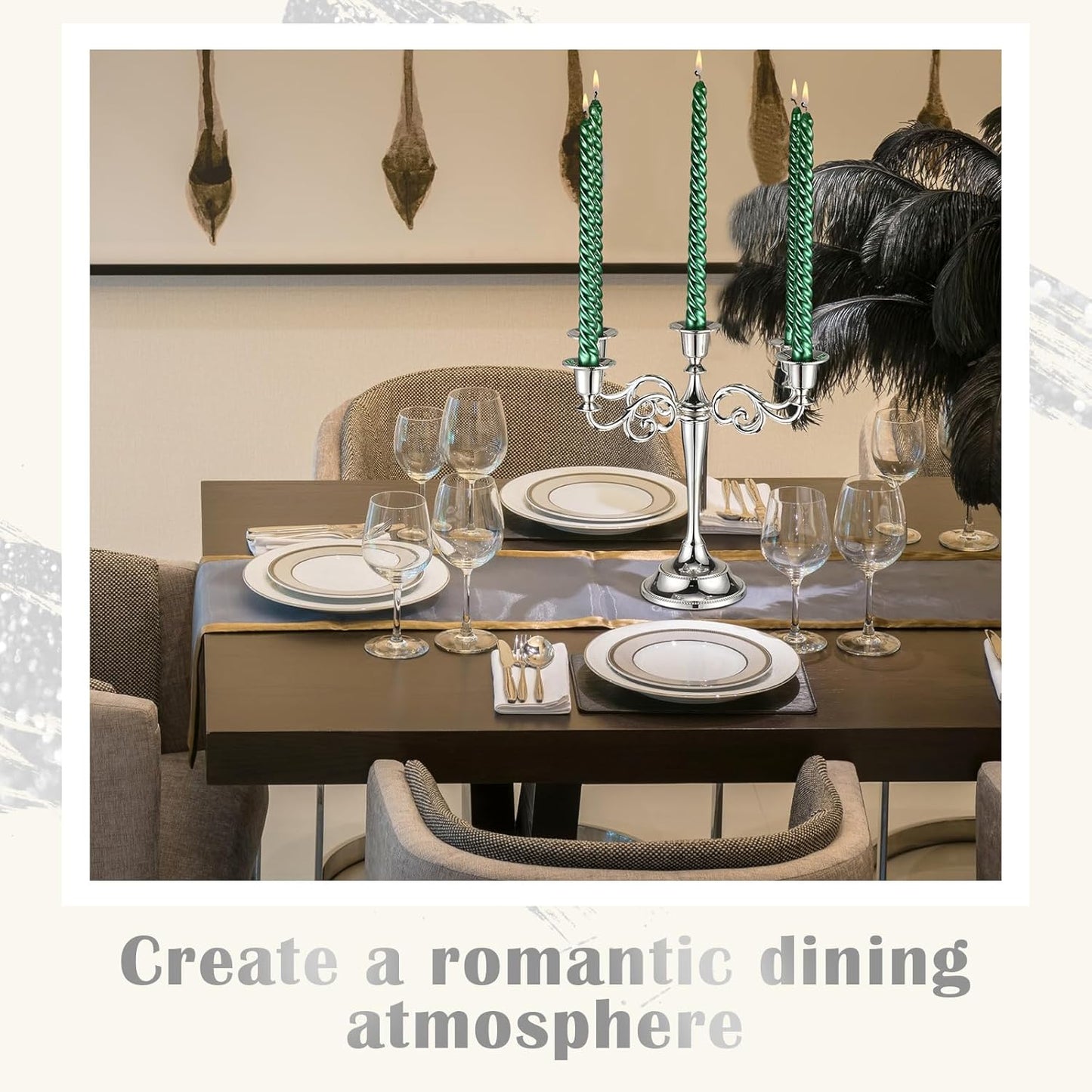 3 Pcs 5 Arm Metal Candelabra 10.24 Inch Tall Holders,Sliver | Gothic Candlestick for Wedding Centerpiece, Church