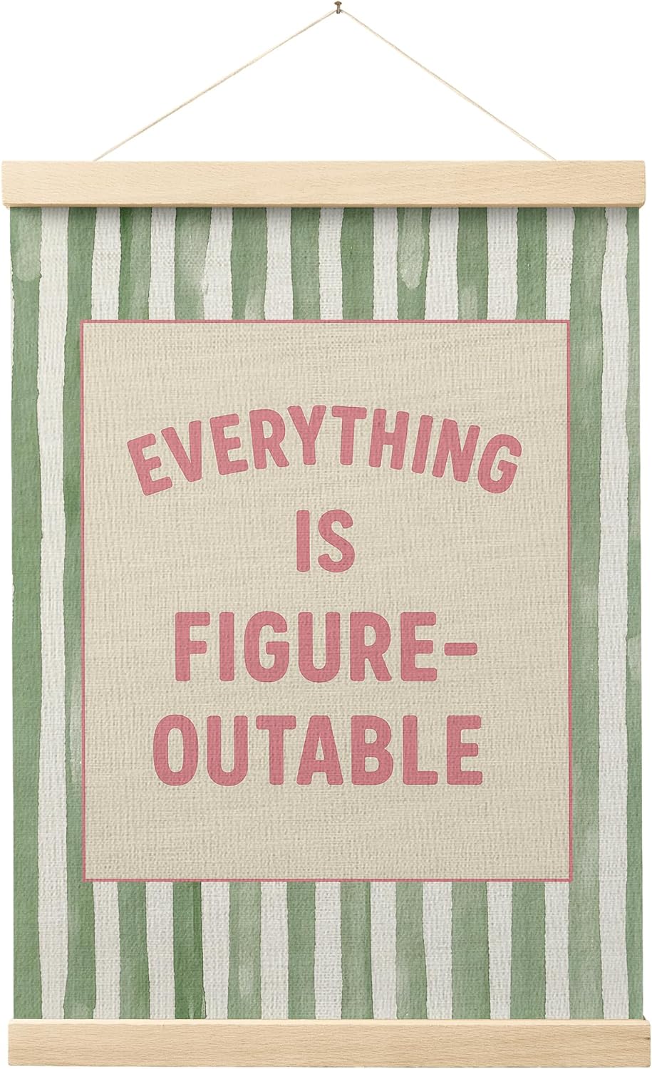 FGFK Preppy Pink and Green Everything Is Figureoutable Inspirational Framed hanging Canvas wall art Poster Prints