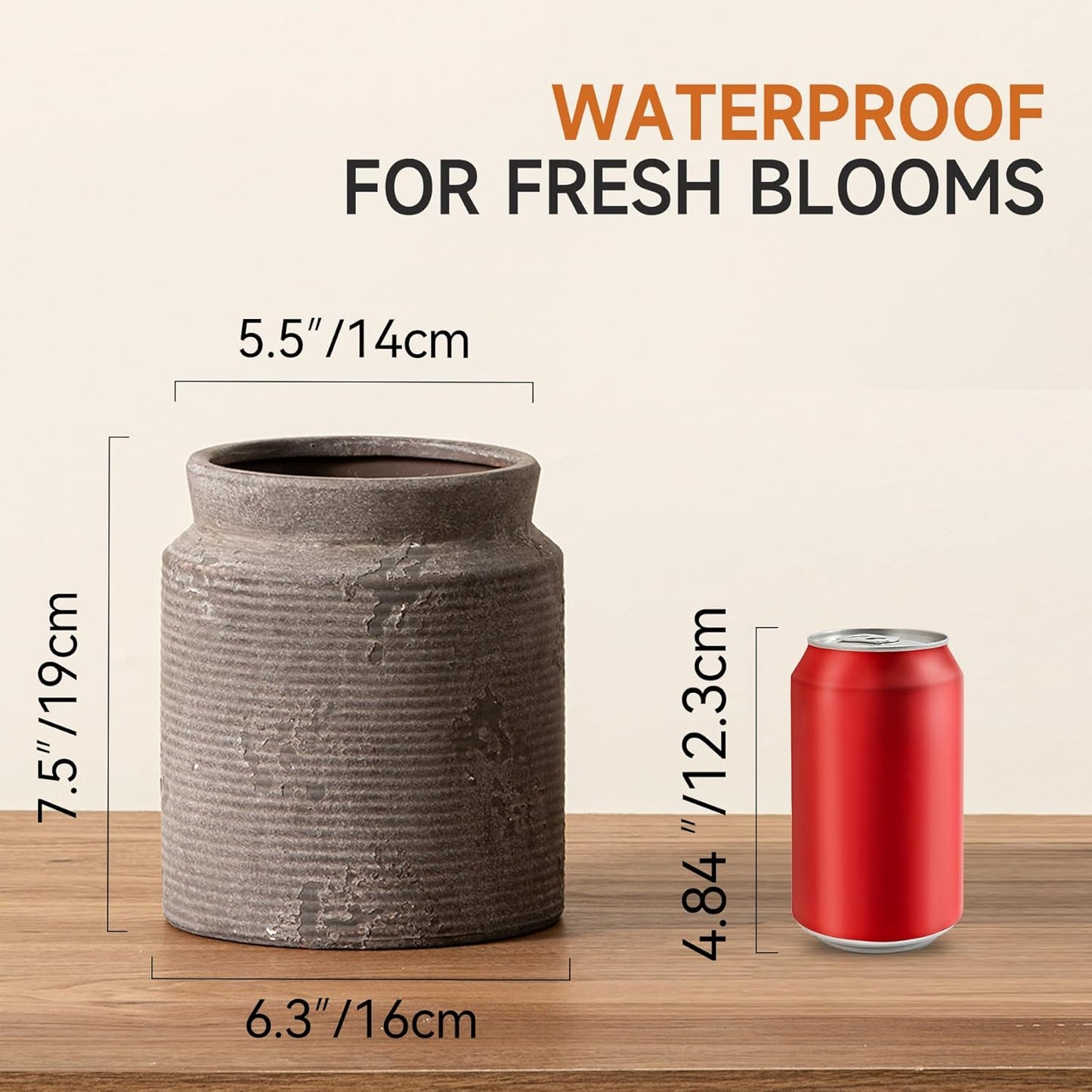Ceramic Flower Vase Farmhouse Rustic Vase / 01-m-dark Gray / 7.5 Inch