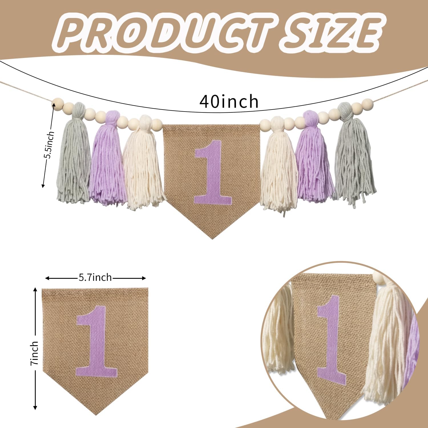 Wood Bead Tassel Garland / Purple