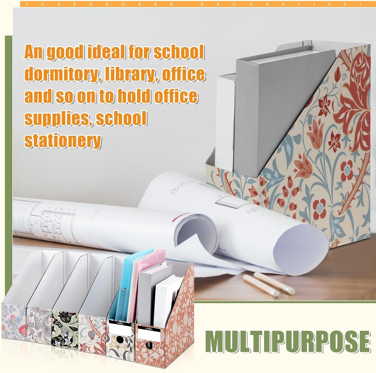PerKoop 12 Pcs Decorative Magazine File Holders Floral Foldable File Folders Magazine Storage Boxes Rack Desk Organizer