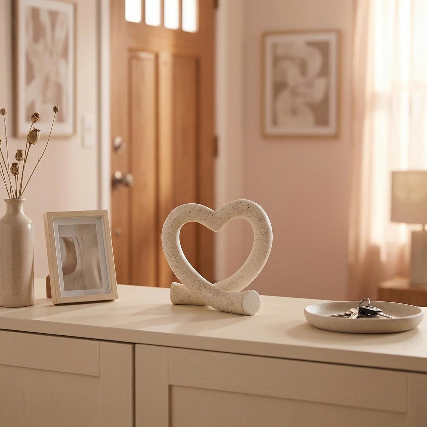 Love Heart Statue Minimalist Modern Home Decor / Off-white