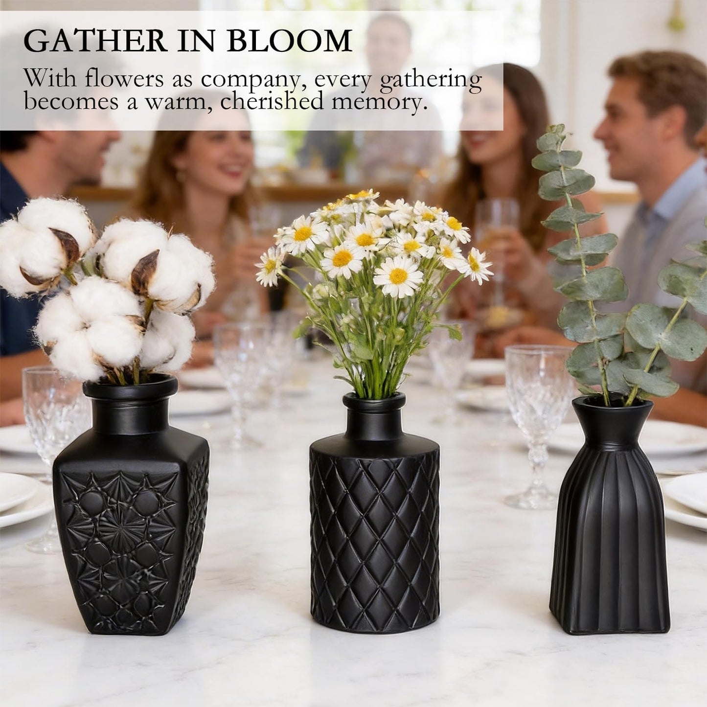 Black Glass Bud Vase Pcs / Classic Black / Set of 12