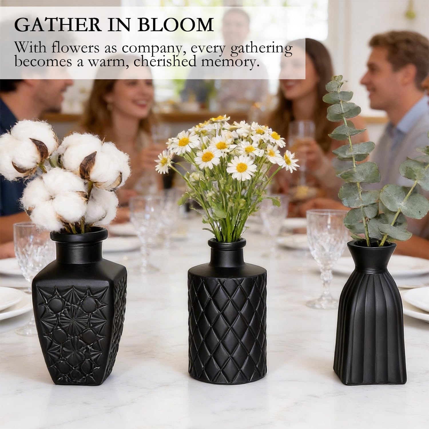 Black Glass Bud Vase Pcs / Classic Black / Set of 12