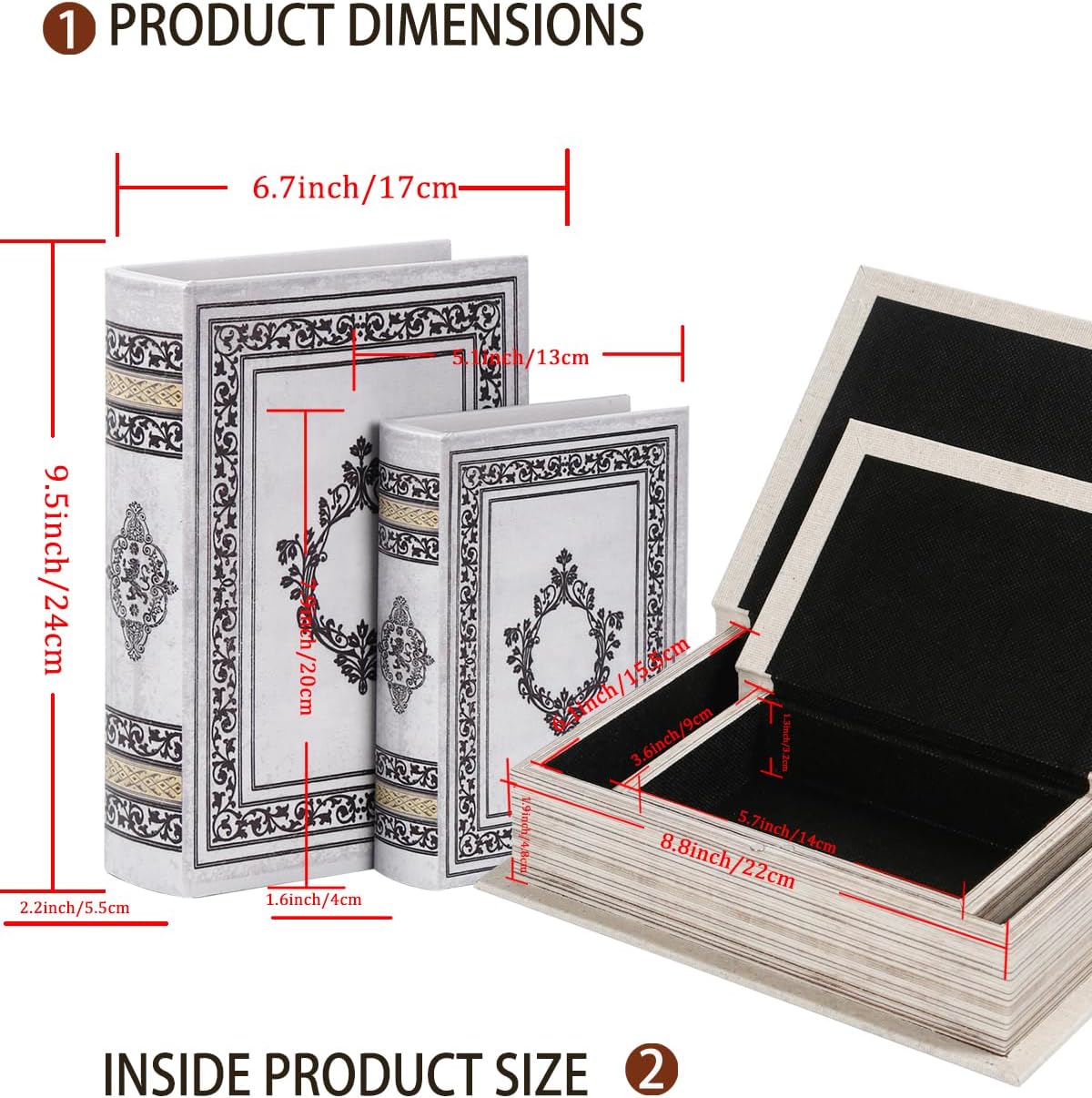 Vintage Faux Book Boxes / 2 x Grey / Set of 2