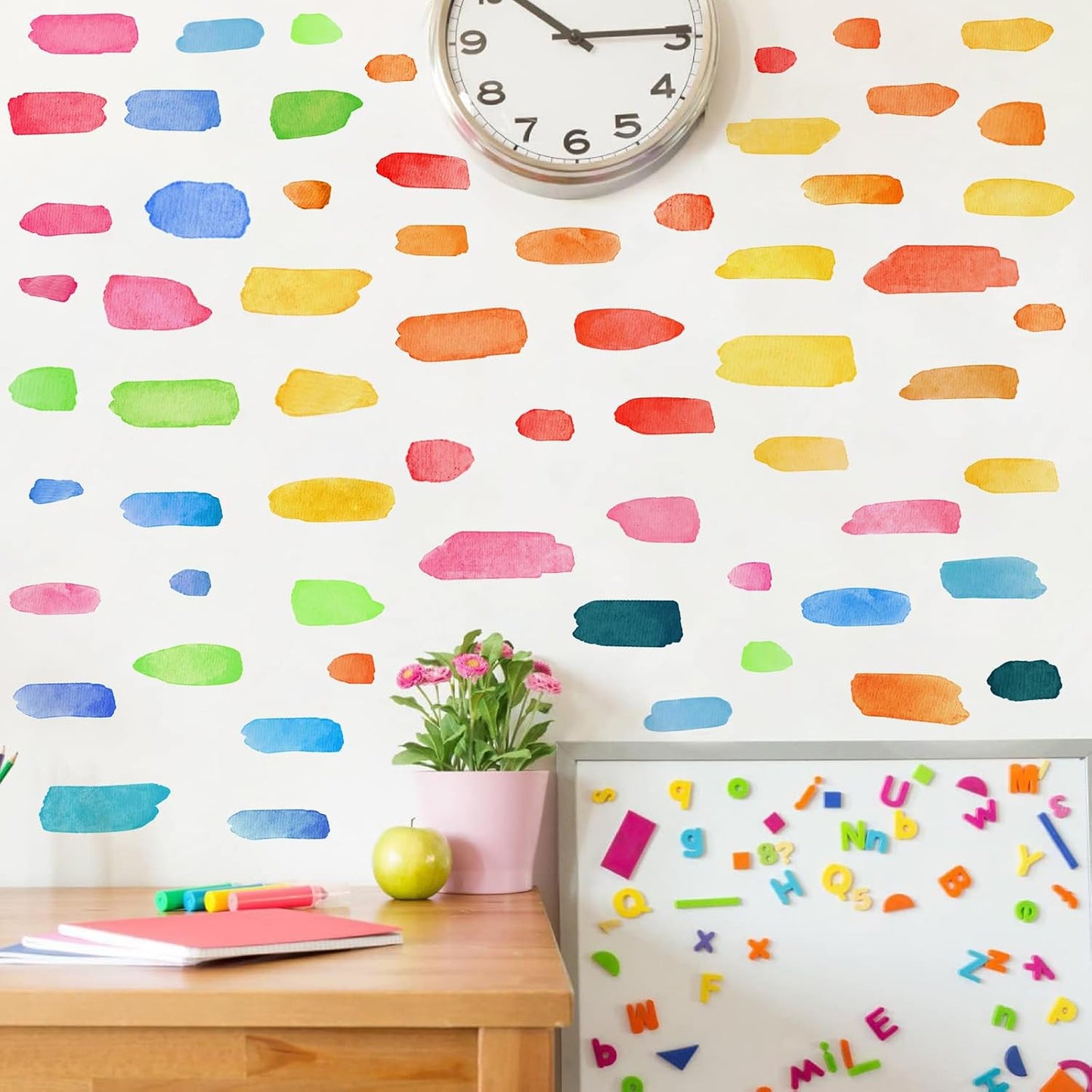 Line Wall Stickers Watercolor Wall Decals Peel and Stick Multi Color Abstract Stripes / Colorful