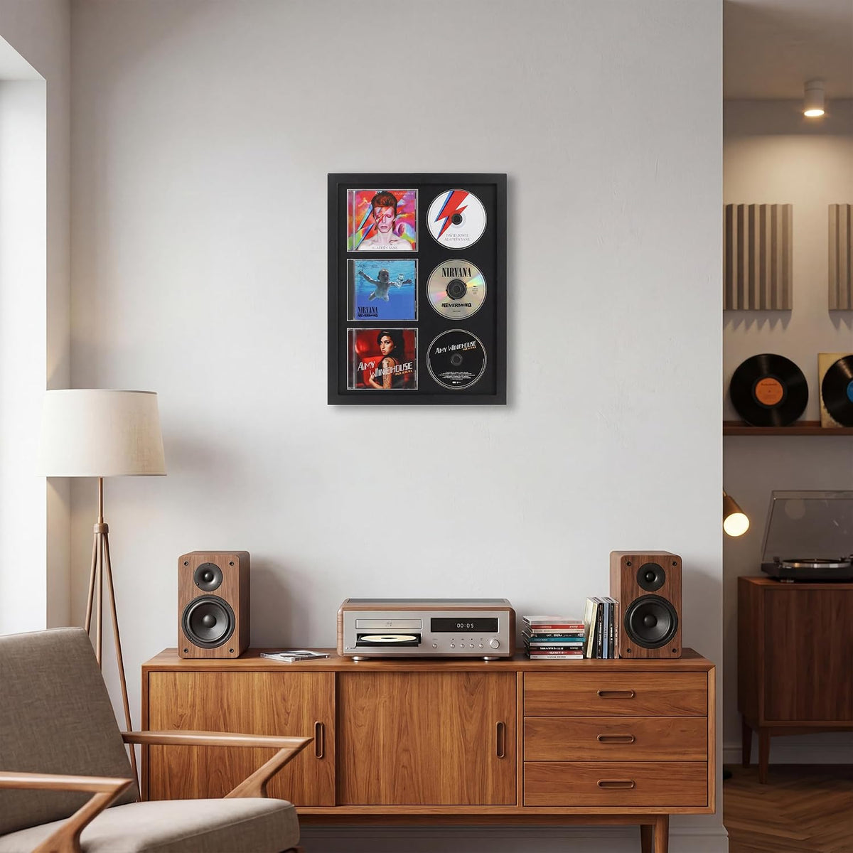 Signed CD Music Display Frame for Wall Mounting | wall cd holder Holds 3 CD/DVD Jewel Cases with Real Glass and Black