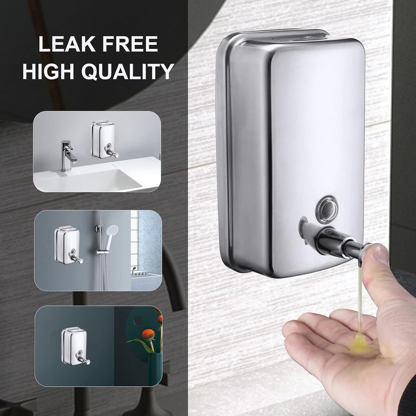Commercial Soap Dispenser Wall Mount Stainless Steel, 34 fl.oz. | 1000ml Manual Liquid Pump Rust-Proof Leak Free for
