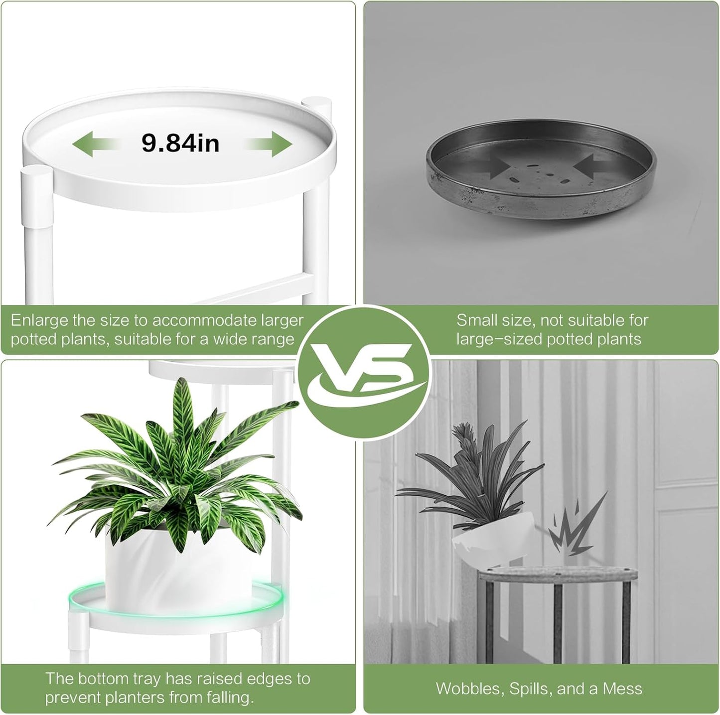 3 Tier Metal Corner Plant Stand Indoor Outdoor, 10 Inch Wide Tray, White | 30 In Tall Foldable Iron Flower Pot Holder