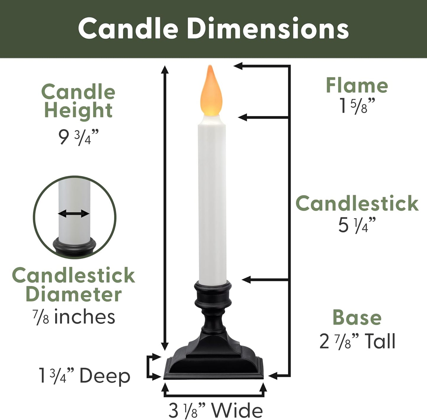 Battery Operated LED Window Candles with Timer, Antique Bronze | Flickering Amber Flame, Flameless Christmas Window