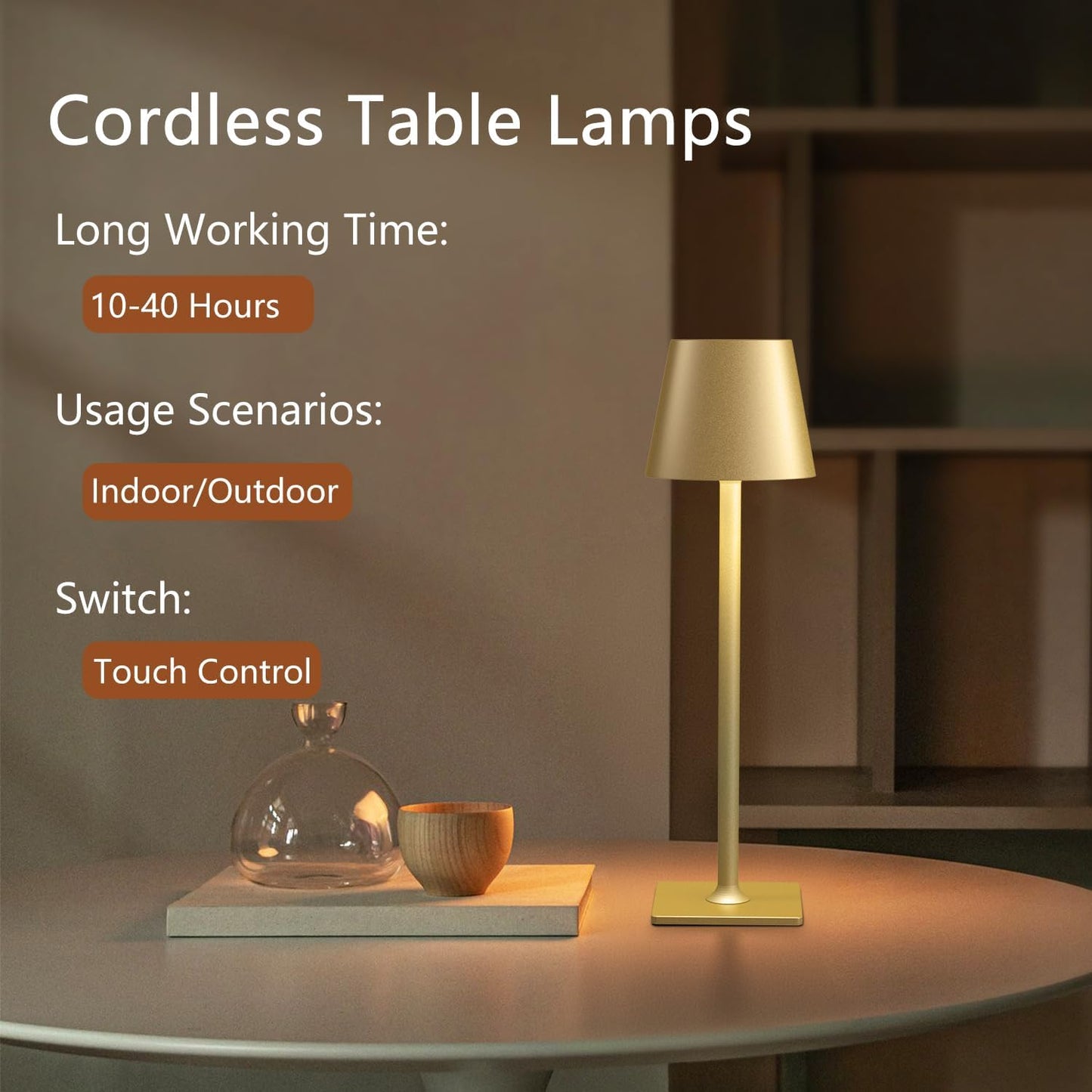Fizrice Gold Rechargeable Table Lamp 4 Pack Portable Cordless Light