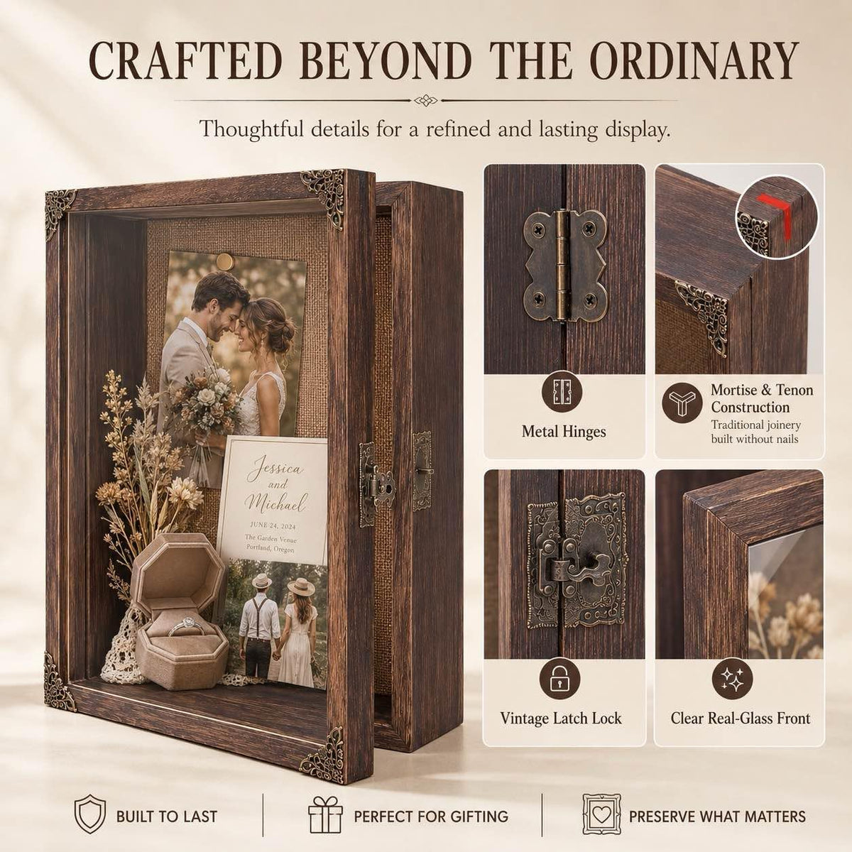 Deep Shadow Box Frame 11x14, 4.7in Depth Shadow Boxes Display Case with Soft Linen PIN Board, Vintage Charred Finish &