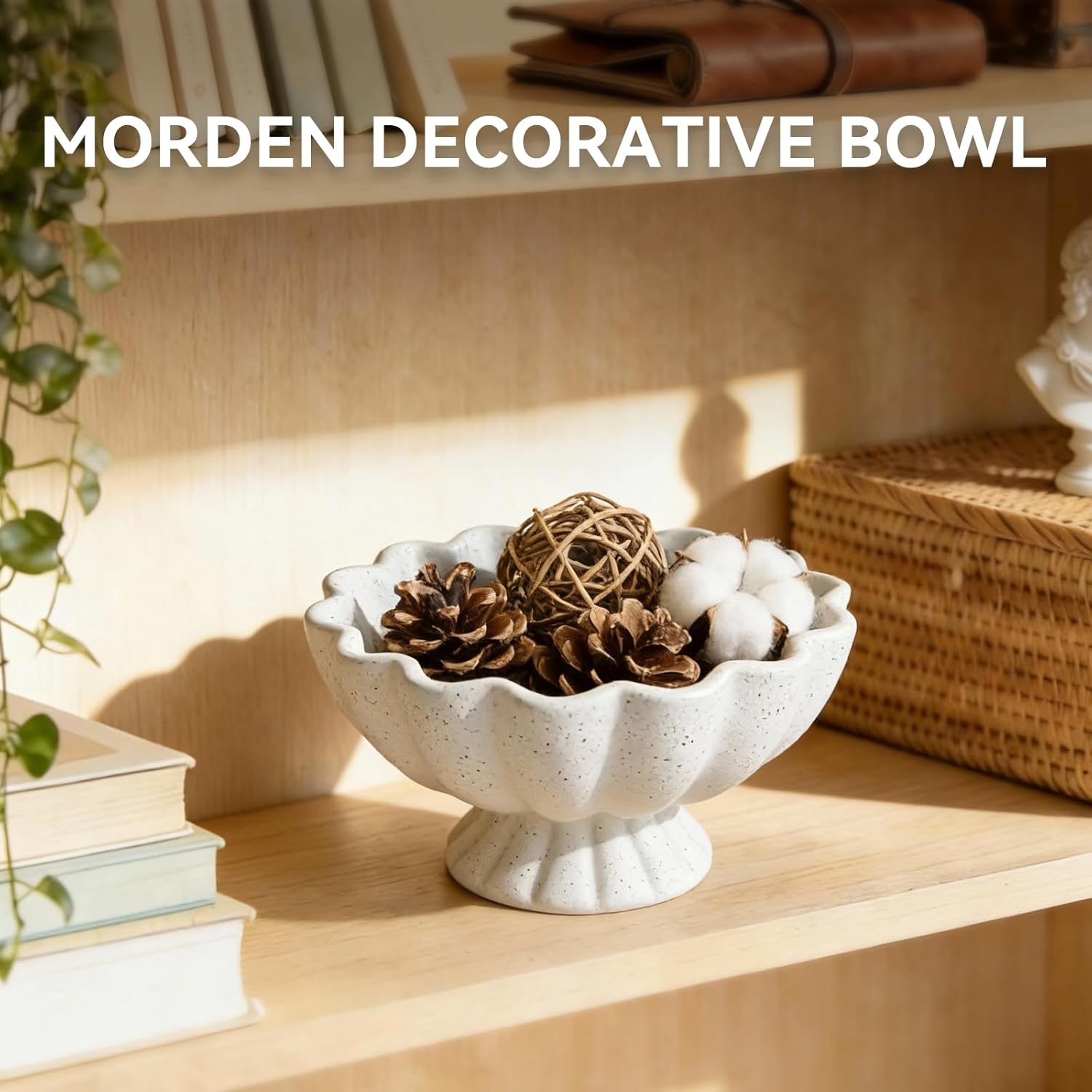 Pedestal Decorative Bowl Home Decor / Spotted White