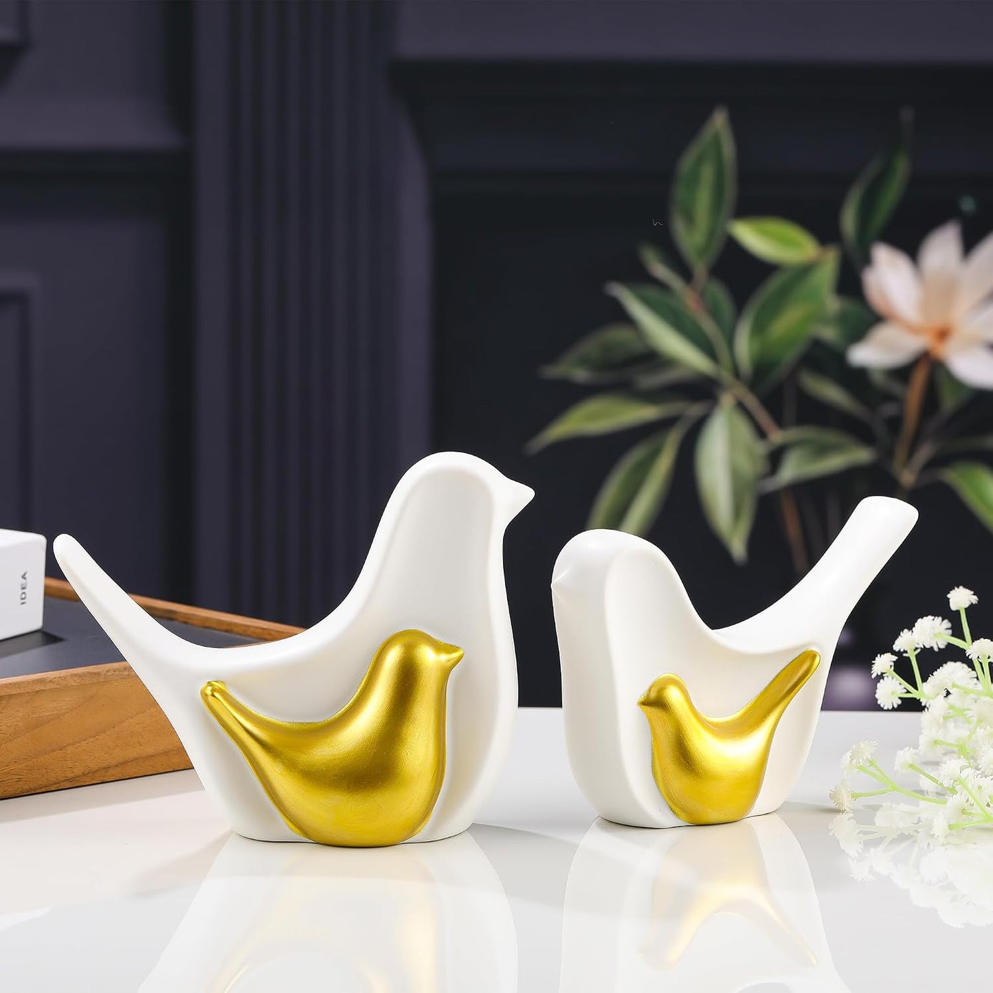 Ceramic Birds Figurines / White / Set of 2