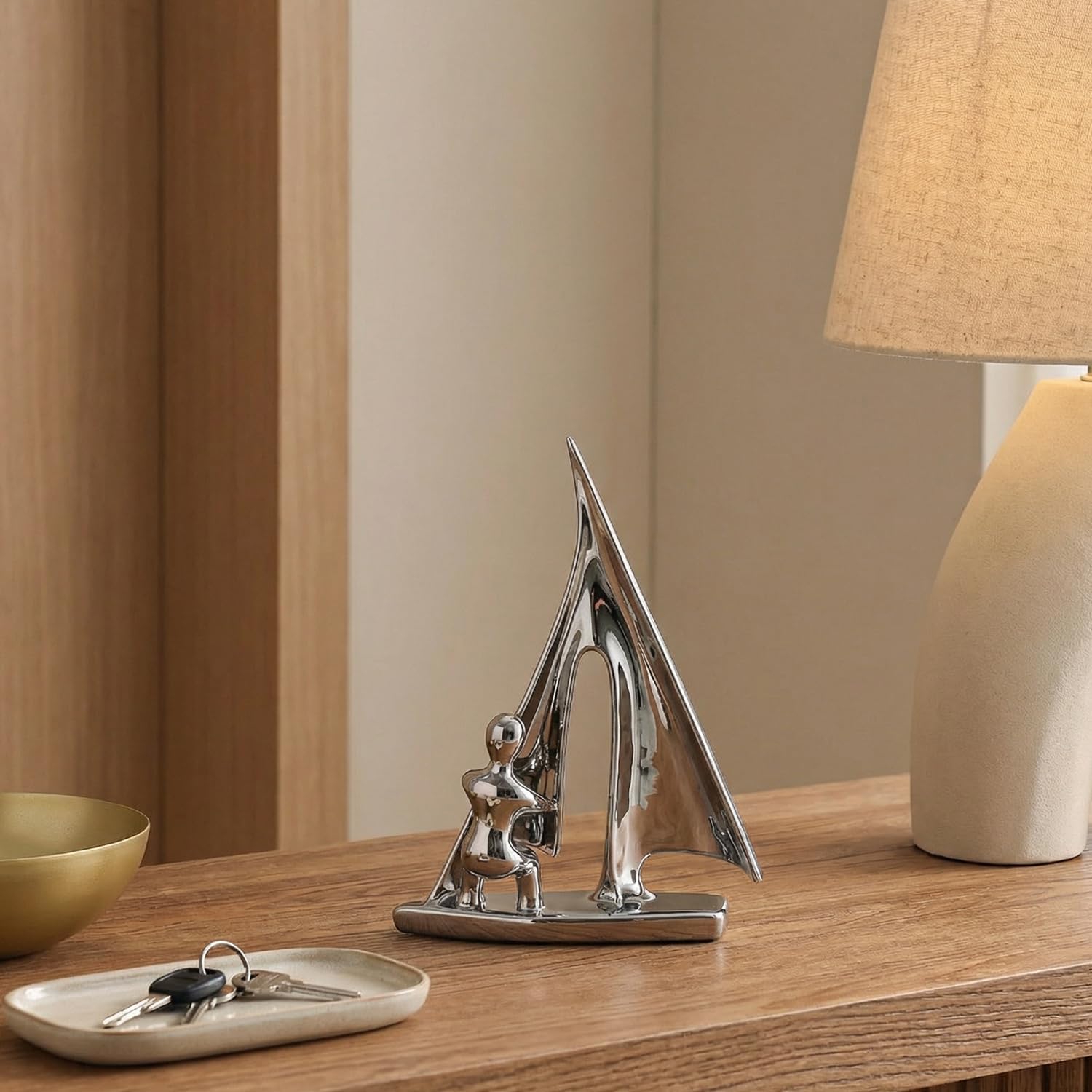 Ceramic Statue Home Decor Abstract Sailing Boat Sculpture Modern Aesthetic Decorative / Silver