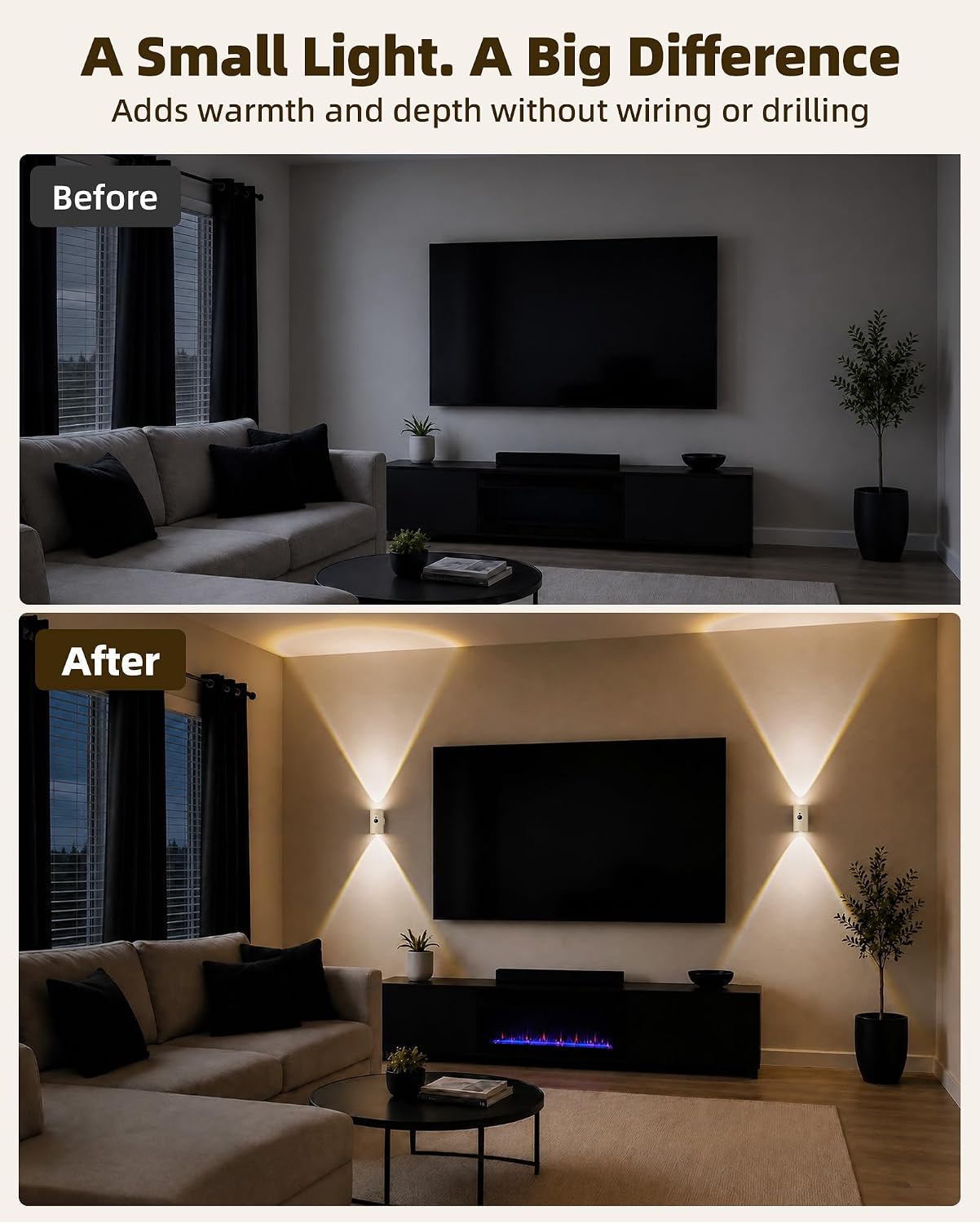 EZVALO Motion Sensor Wall Sconces, Battery Operated Wall Lights with 4000mAh Rechargeable Battery, 3 CCT & 12 RGB