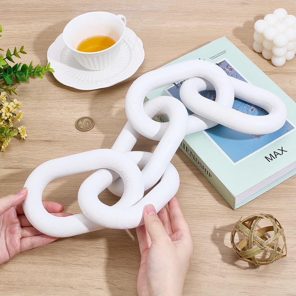 5 Link Chain Display Decorations Book Shelf Decor Wooden Home Decorative Chains Rustic / White