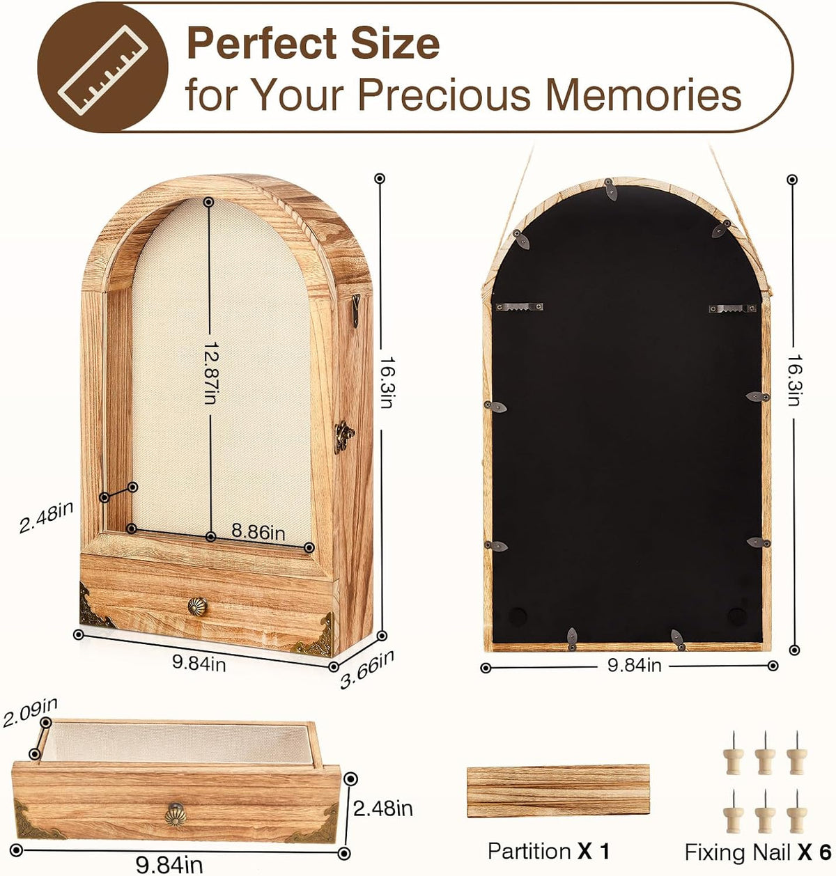 DGWJSU Shadow Box Frame 10x16 Large Shadow Boxes Display Cases with Linen Back and Removable Shelves and Drawers