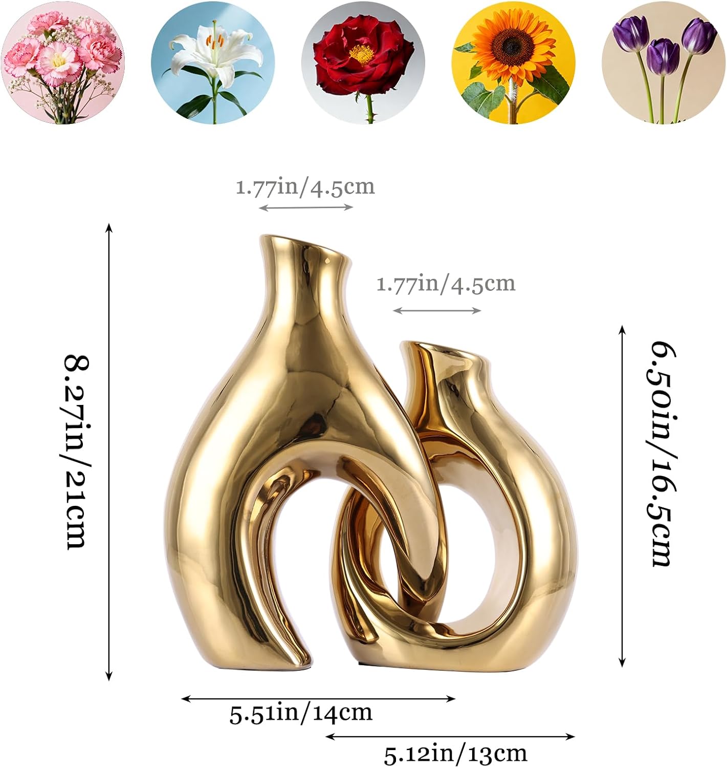 Ceramic Vase / Abstract Intertwined Sculptural Vases / Gold / Set of 2