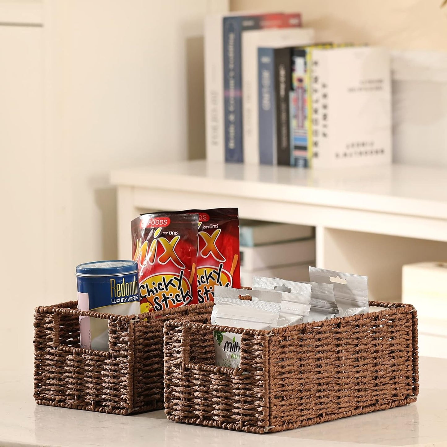 Wicker Storage Basket / Brown / 11.2"D x 6.1"W x 4.8"H / Set of 2