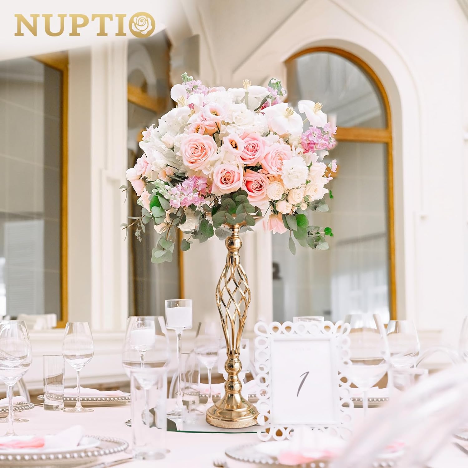 NUPTIO Gold Centerpiece Stand for Table, Twist Style, 20.5" Tall, 10 Pcs | Versatile Flower Arrangement, Candle Holder
