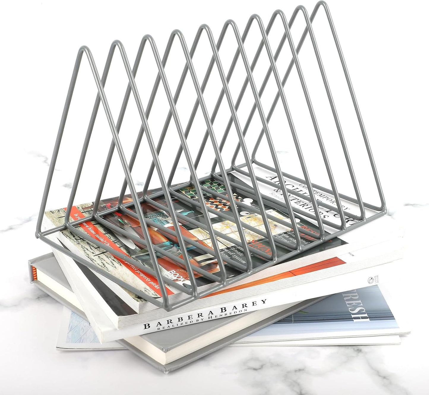 Vinyl Record Holder Storage, 9 Slot Metal Magazine Book Album Display Rack, Stylish Triangle Desktop File Sorter