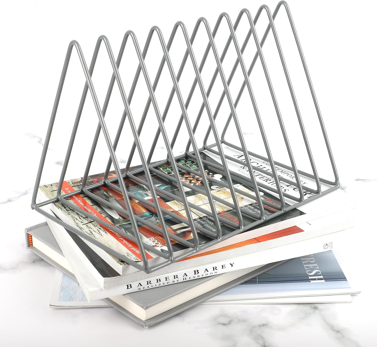 Vinyl Record Holder Storage, 9 Slot Metal Magazine Book Album Display Rack, Stylish Triangle Desktop File Sorter