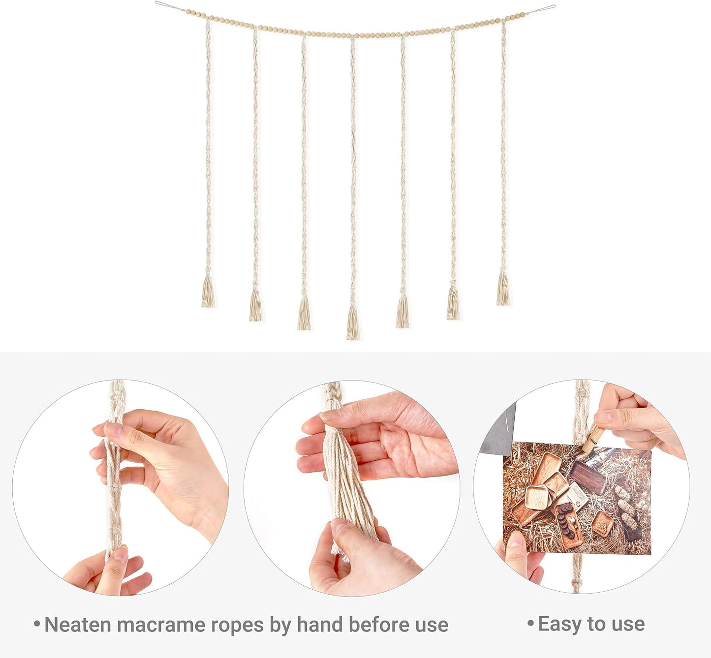 Boho Wooden Beads Garland Collage Picture Card Frame / Large / Ivory