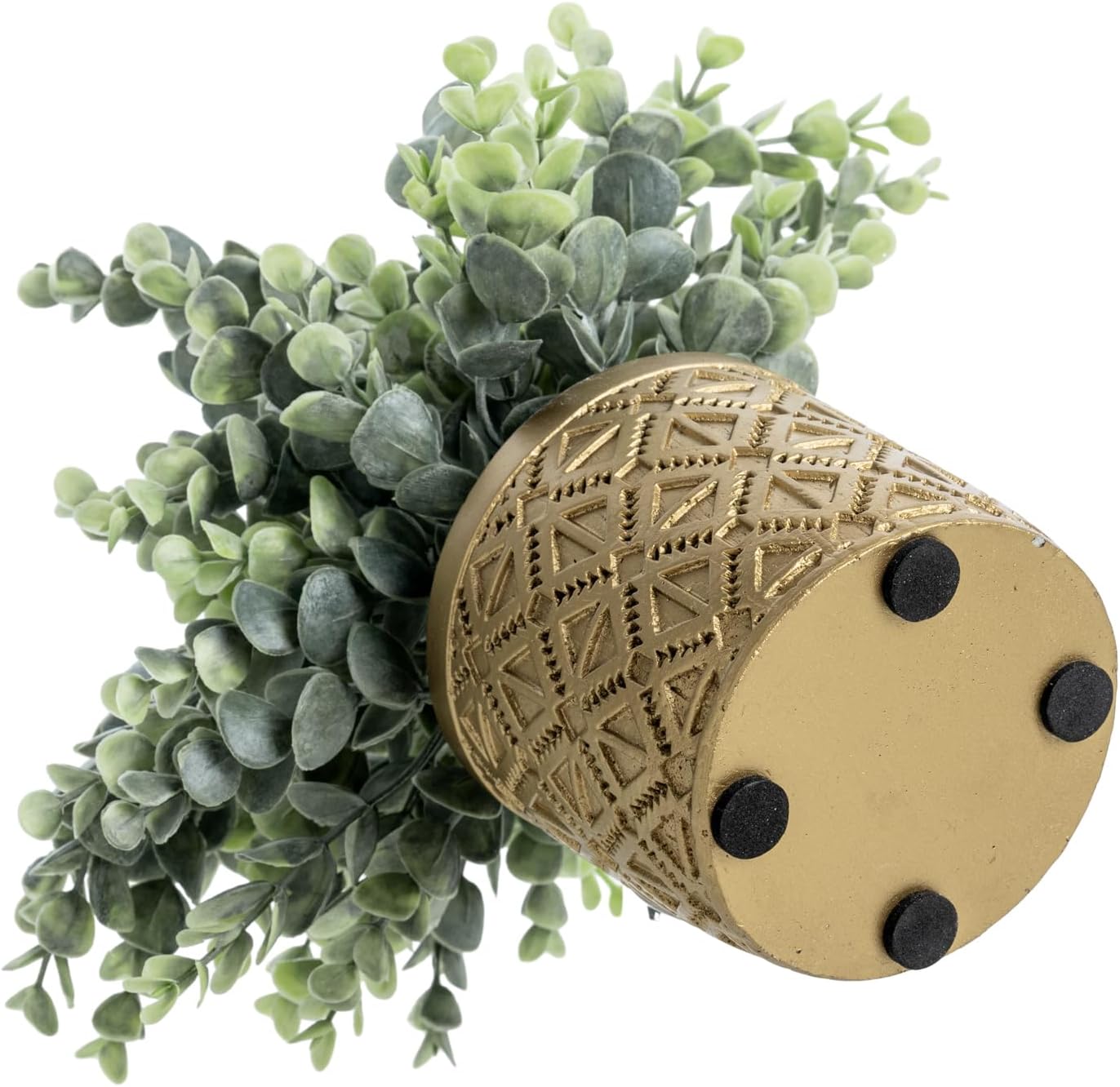 Artificial Eucalyptus Plant in Modern Gray Concrete Pots / Gold