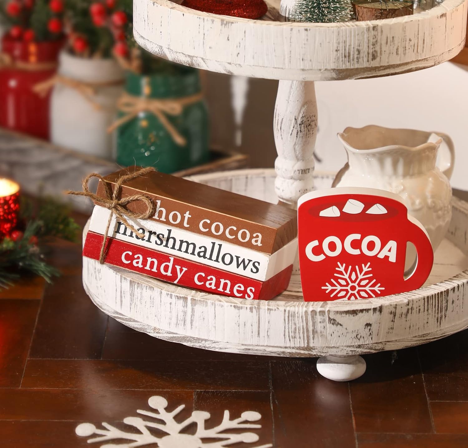 Xmas Mini Faux Book Decor for Tiered Tray Coffee Cocoa / Hot Cocoa