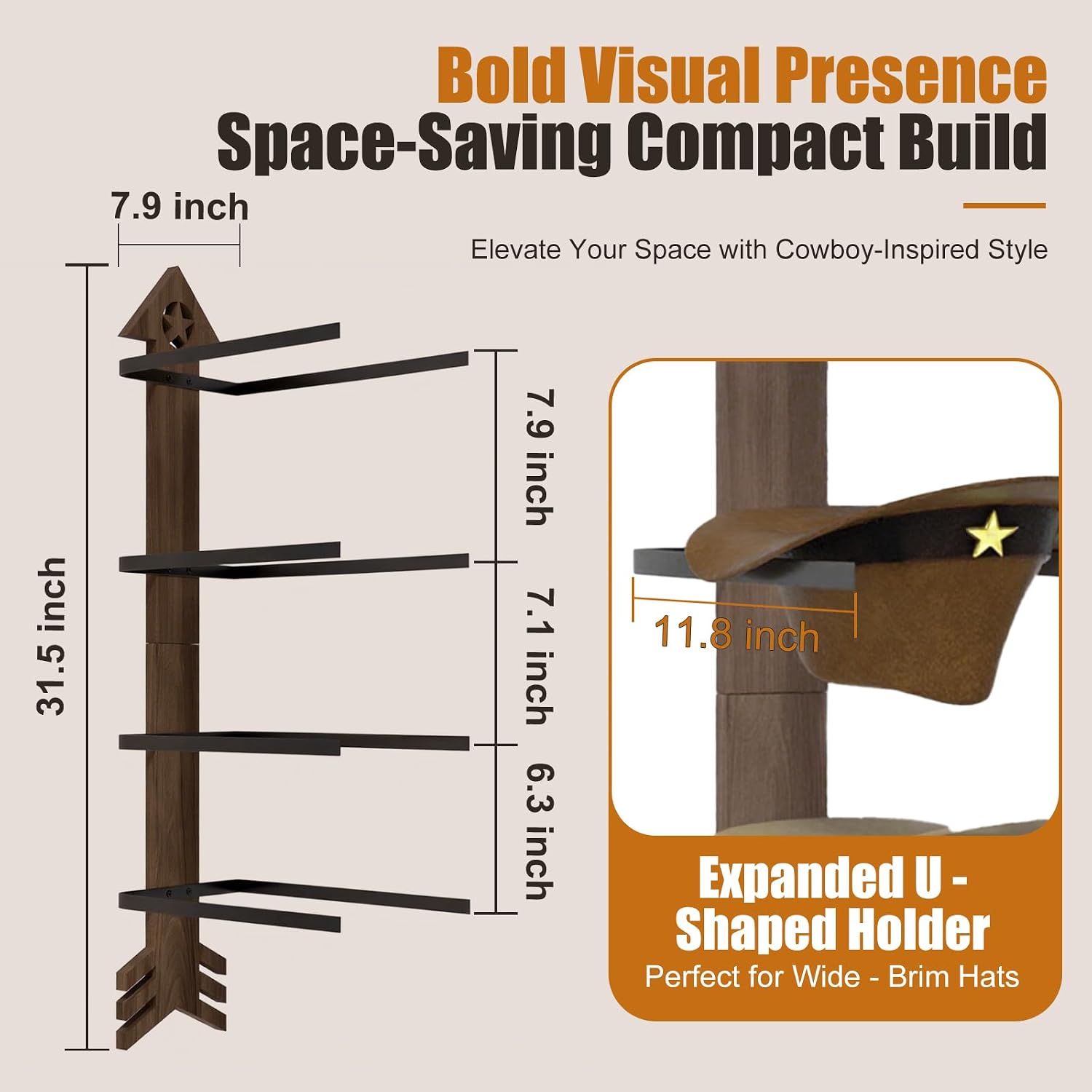 Cowboy Hat Rack -Cowboy hat holder for wall With Heavy- Organize and Display Your Hats with Ease, Wall Mounted Hat
