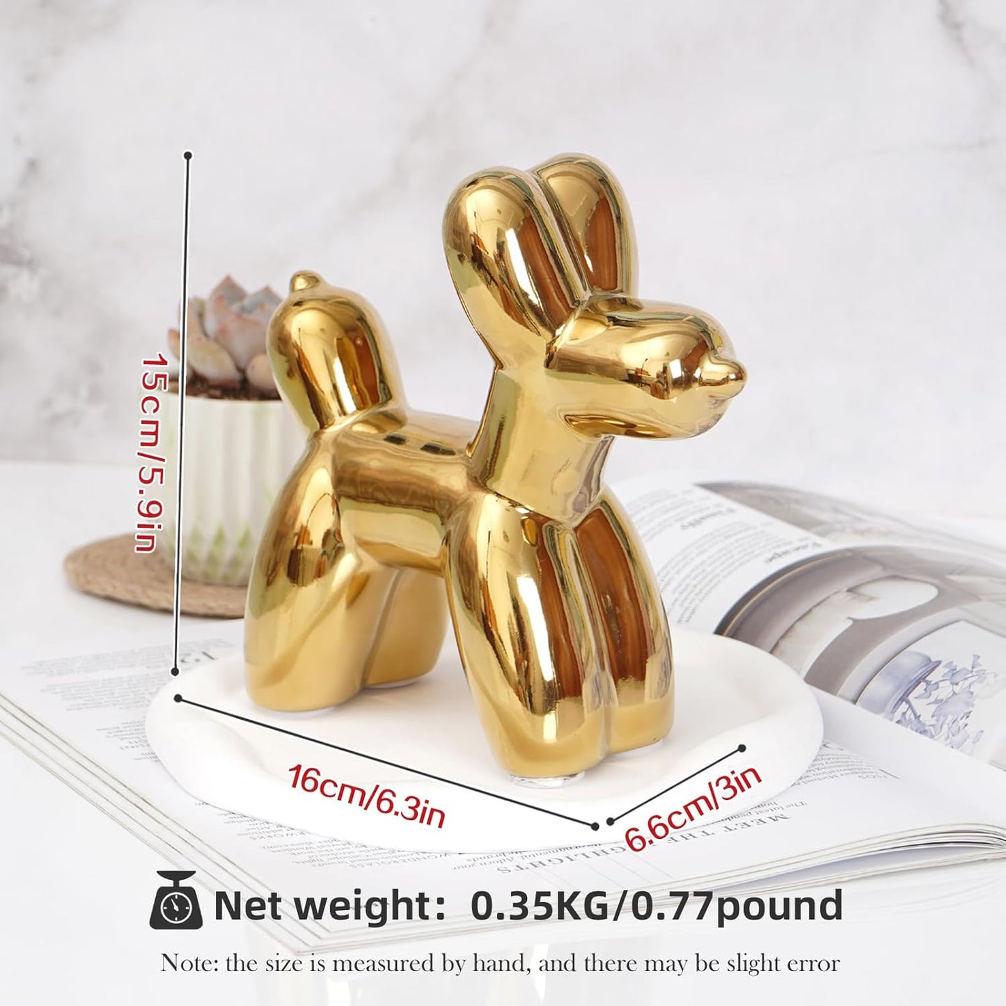 Golden Ceramics Balloon Dog Statue Crafts Living Room Desktop Decorations / Golden Dog / Large
